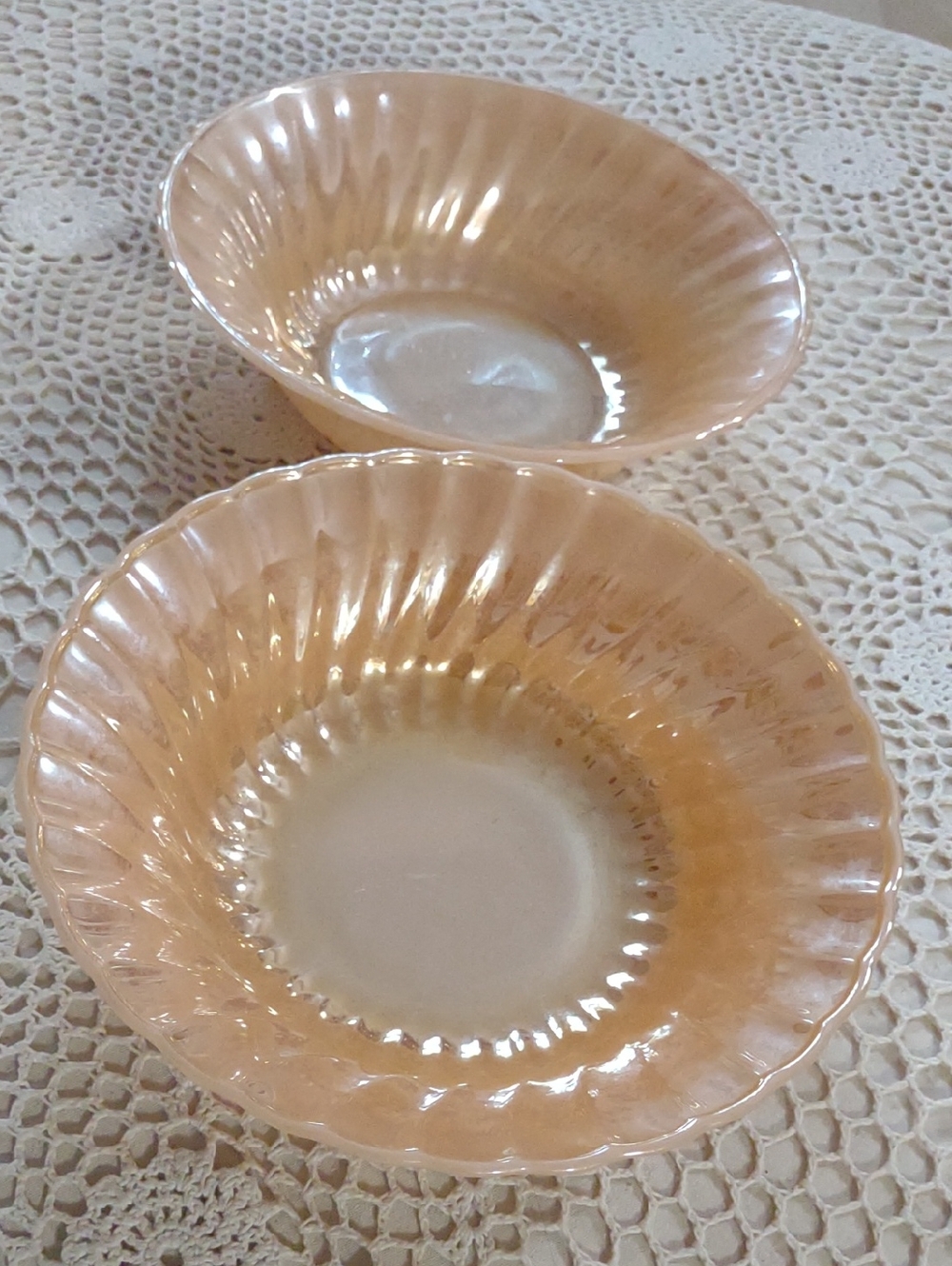 Peach Luster Glass Serving Bowls - Set of 2 A Fire King And An Anchor Hocking